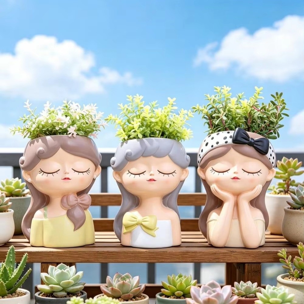Bonsai Garden And Cafe - ガーデニング用品 レジン製少女顔型プランターポット 北欧スタイル リアルな妖精の植木鉢 漫画風盆栽鉢 カフェ用