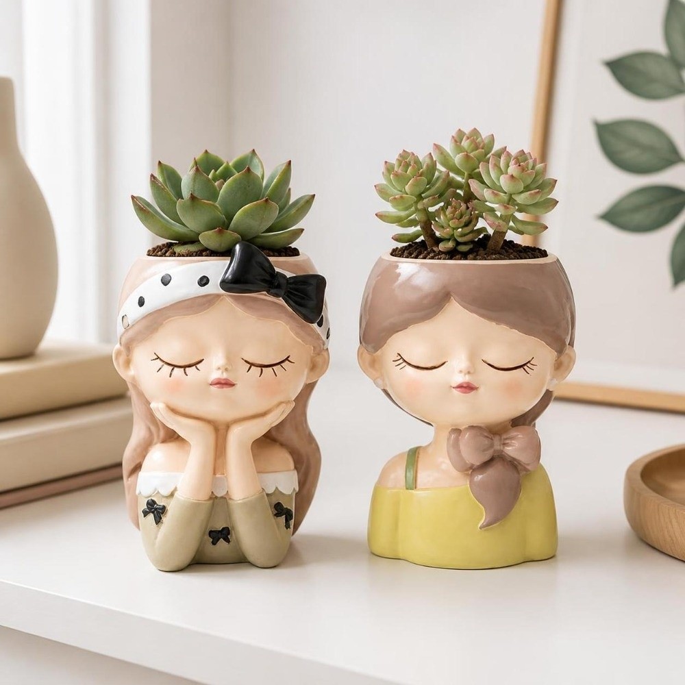 ガーデニング用品 レジン製少女顔型プランターポット 北欧スタ - Bonsai Garden And Cafe のレビューと価格